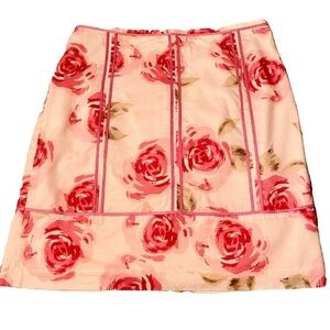 Ann Taylor Loft 100% cotton pink flower skirt fully lined side zipper & hook